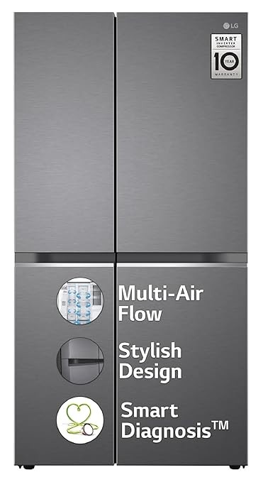 LG 655 L Frost-Free Smart Inverter Double Door Side-By-Side Refrigerator (GL-B257HDSY, Dazzle Steel, Express Freeze | Multi Air-Flow)