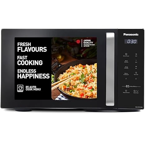 Panasonic 25L Solo Microwave Oven (NN-ST310QBFG, Black, 85 Auto Cook Menus)
