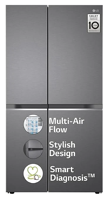 LG 655 L Frost-Free Smart Inverter Double Door Side-By-Side Refrigerator (GL-B257HDSY, Dazzle Steel, Express Freeze | Multi Air-Flow)