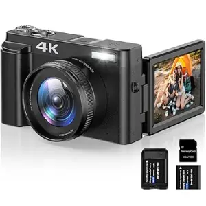 4K Digital Camera for Photography and Video Autofocus 16X Digital Zoom, 48MP Vlogging Camera with 32GB SD Card, 3'' 180° Flip Screen Compact Camera for Travel,2 Batteries Charger Stand