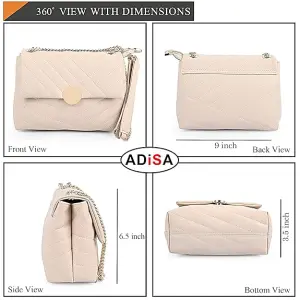 ADISA Women's Girls Quilted Cross Body Sling Bag with Gold Chain (SL5136)